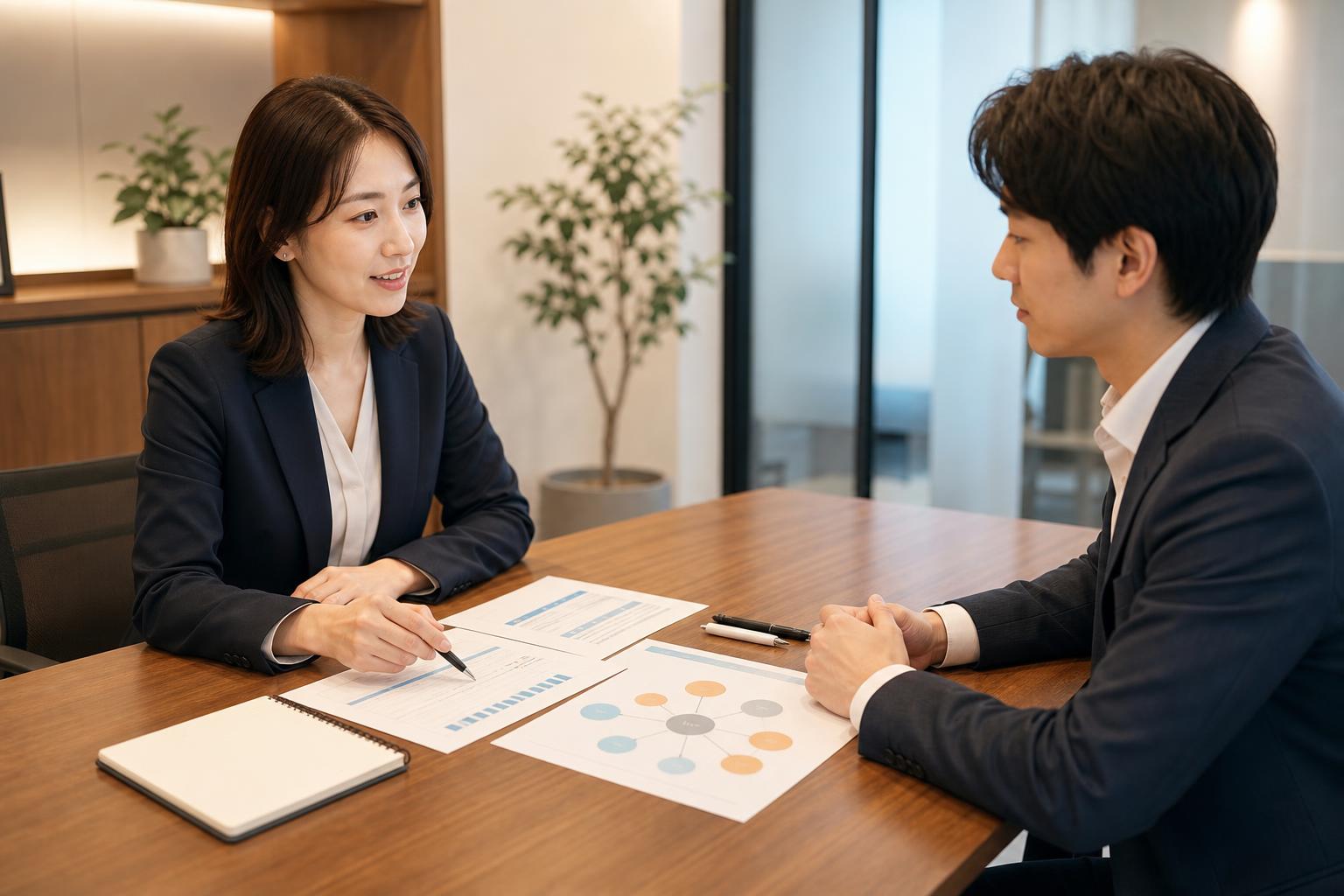 面談シートを使って話す人事と社員