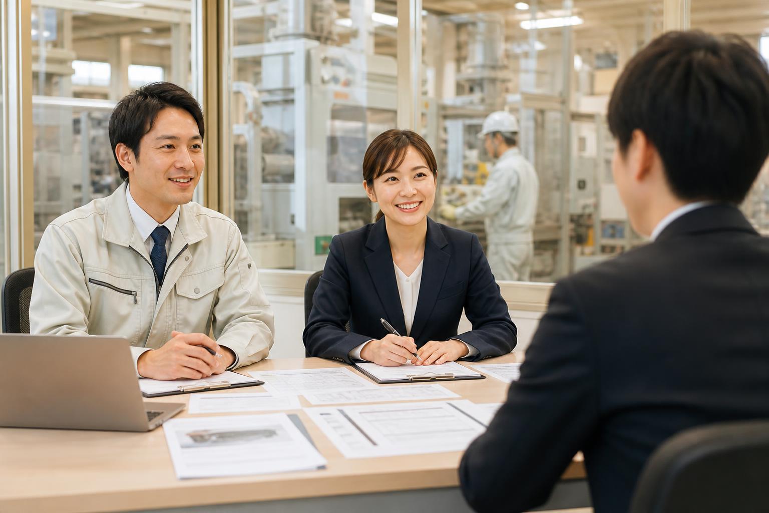 製造現場に隣接する部屋での採用面接