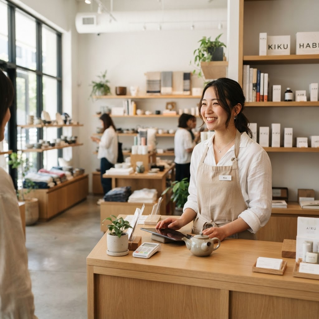 小売店舗で笑顔で接客するスタッフ