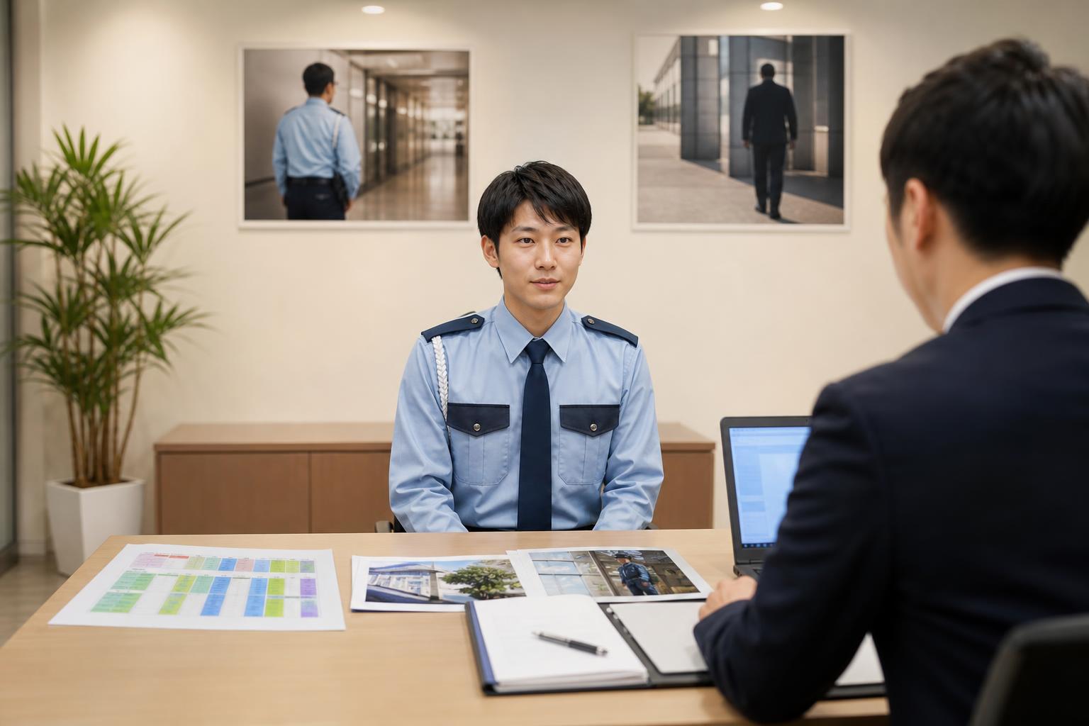 警備員候補者と面接する採用担当者