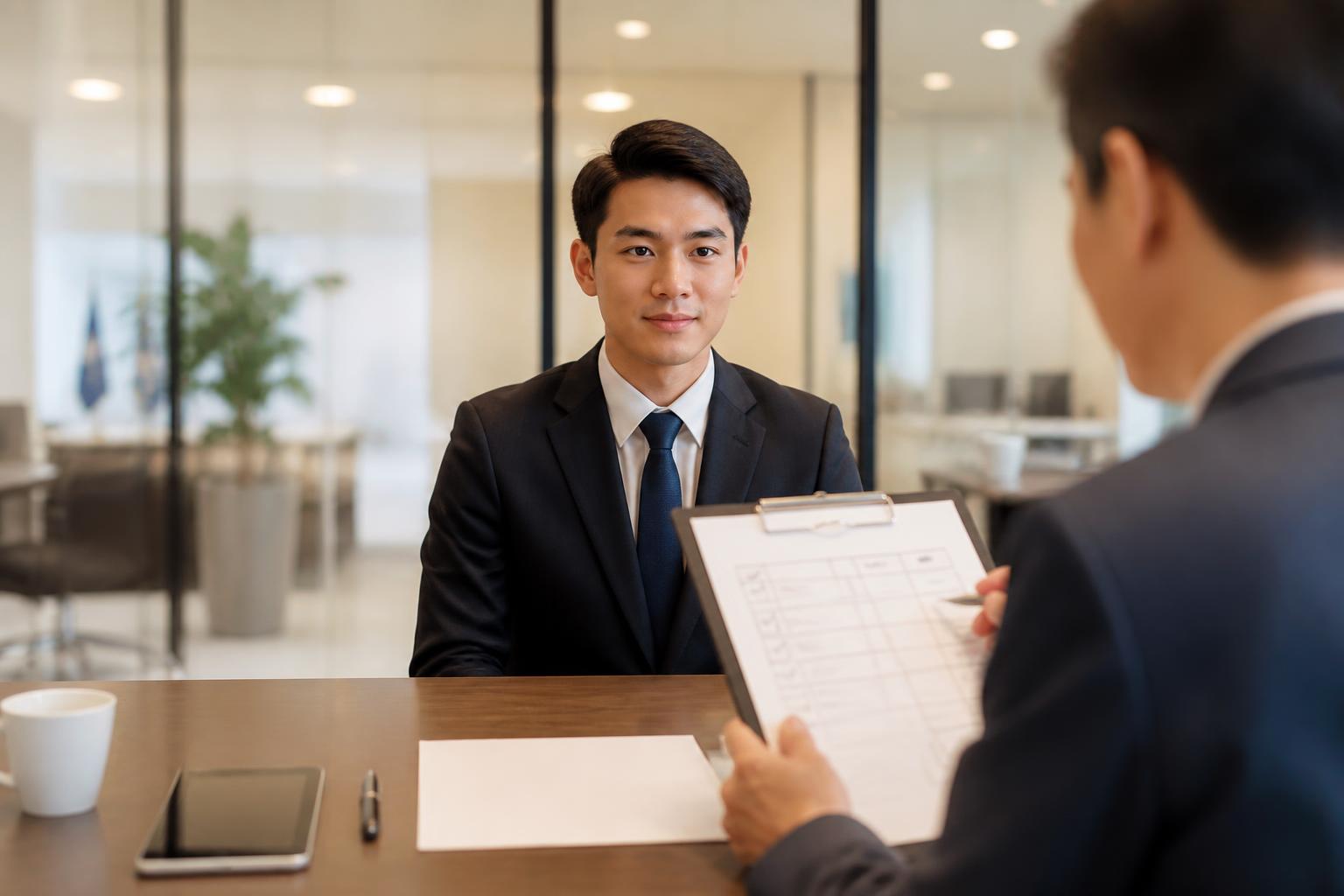 試験結果と面接評価を照合する採用担当者